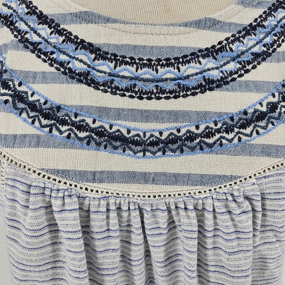 Lucky Brand Tank Top Blue Stripe Boho Embroidered Sleeveless Shirt Small - Picture 4 of 8